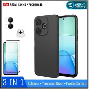Paket 3IN 1 Full Case Xiaomi Redmi 13X 4G 12 4G 2023 9 4G 2020 Soft Casing Free Tempered Glass + Camera