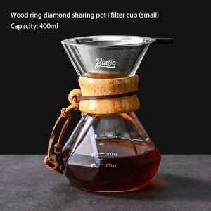 BINCOO Glass Coffee Sharing Pot with Stainless Steel Filter Cup Coffee Dripper Home Coffee Accessories