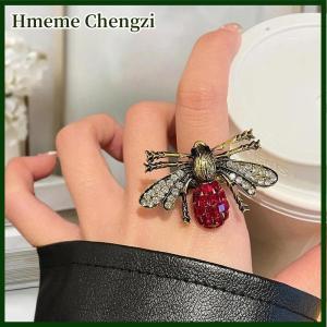 Hmeme Cute Insect Rings Colorful Sparkling Rhinestone Ladybug Beetle Ring Punk Y2K Jewelry Gift For Women