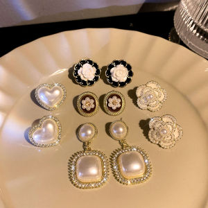 Yin Wei 2pcs/set Small Fragrant Camellia Pearl Earrings for WomenVintage S925 Stud Earrings Elegant Women Stud Earrings Set