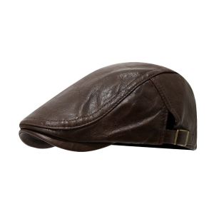 VALER PU Leather Leather Beret Autumn Winter British Style Newsboy Hat Painter Hat Korean Fashion Flat Cap Men Women