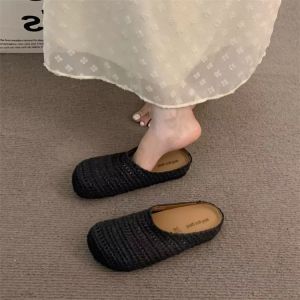 [Free Shipping] Unique Woven Sandals With Hollowed-Out Design Breathable For Women Summer 2026 Closed-Toe Mule Sandals For Outdoor Wear