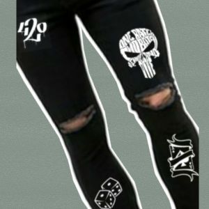 Celana Panjang Jeans Bahan Black Denim Gaya Ripped Paint