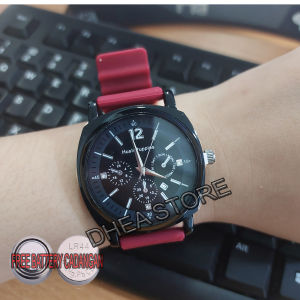 Jam Tangan Kasual Wanita Karet Hush Pupis Tanggal Terbaru FREE Baterai Cadangan