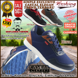 Sepatu Sneakers Pria WORKING U-11 Original Premium Awet Ringan Empuk Nyaman Olahraga Joging Sport Badminton Bulutangkis Gym Sepatu Kets Kasual Fashion Casual Pesta Kondangan Pria Cowok Cowo Laki Laki Dewasa Orang Tua Kekinian Terbaru Murah Import
