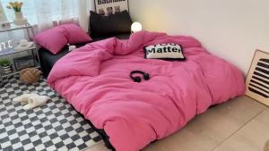 Japanese Style ins Simple Solid Color Non-Pilling Washed Cotton Four-Piece Bedding Set Student Dormitory Style Three-Piece Set LZD