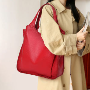 Aidrani New Womens One Shoulder Underarm Big Bag with High Quality Solid Color Top layer Cowhide Shopping Bag