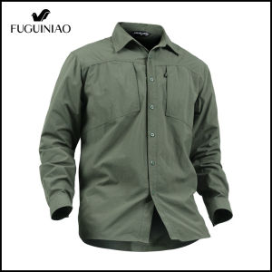 Men Casual Shirt Solid Color Single-breasted Multi-pockets Wear-resistant Men Top for Daily Wear