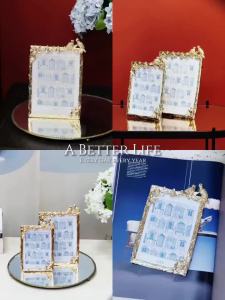 FFBH Picture Frame with Golden Floral Branch & Love Birds Vintage Metal Photo Frame HD Glass Wedding Gift for Couples Woman R7Q2P