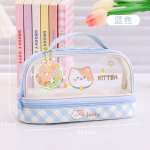 SK Kids Large Capacity Kawaii Transparent Pencil Case with 2 Compartments for Students