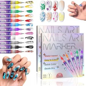 3D Nail Art Pens Set - 0.5MM Fine Tip Quick-Drying Acrylic Paint Markers Multicolor Dotting Liner Brush for DIY Nail Design Portable Manicure Tools for Home Salon Beginners (12 Colors)
