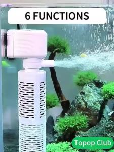 TOPOP Aquarium Pump with Filter 6 functions Fish Tank 30-40db Oxygen Submersible Oxygen Absorption Waste Wave-Making