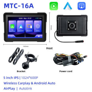 EKLEVA 5 Inch Motorcycle DVR Wireless Carplay & Android Auto IPX7 Front Rear Camera Dash Cam DVR Navigation Display Screen