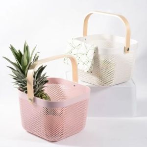 KNQ12 Tay cầm Giỏ lưu trữ tại nhà Nhựa Dung lượng lớn Giỏ thoát nước trái cây và rau củ Thùng đựng trái cây Di động Giỏ đựng khăn tắm Trái cây và đồ ăn nhẹ