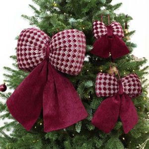 MAOMEI Delicate Christmas Bow Ornament Classic Soft Xmas Hanging Pendant Xmas Bow-knot Ornament Plush Christmas Wreath Bow-knot Window