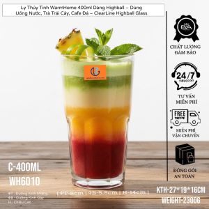 Bộ 12 Ly Thủy Tinh WarmHome Diamond Gird 400ml – Cốc Uống Nước Dáng Cao Uống Sinh Tố Trà Trái Cây
