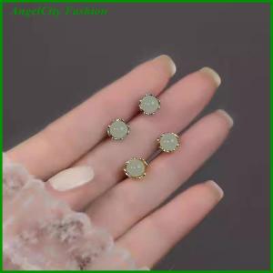 AngelCity Fashion Store Chinese Style Retro Imitation Small Stud Earrings For Women Exquisite Green Round Bead Earring Elegant Jewelry Gift