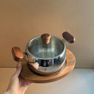 Nồi mini tay cầm gỗ 14cm có nắp inox 316 bóng loáng tay cầm gỗ siêu xinh chống nóng rk806