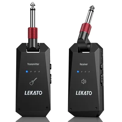 LEKATO WS-90 Wireless Guitar System 5.8G Wireless Guitar Transmitter Receiver 4 Channels Rechargeable Guitar Wireless System for Electric Guitar Bass