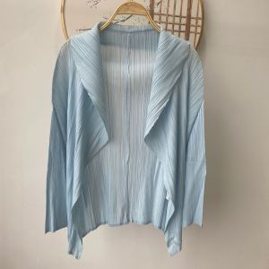 Miyake Pleated Cardigan Outwear Long Sleeve Blouse For Women Korean Style Fashion Tops