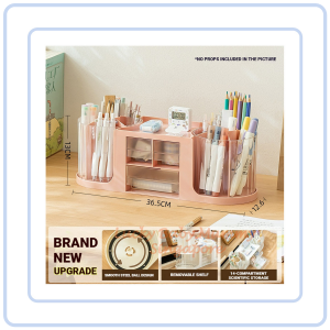 【COZYCASA】2-in-1 Desk Storage Drawer Box | Dual 360° Rotating Pen Holder Organizer | Desk Stationery Organizer
