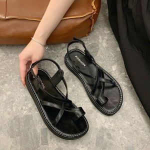 Dép quai hậu nữ sandal xỏ ngón dây mảnh đan chéo khóa gài 2 màu thời trang