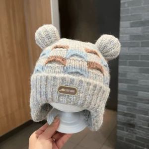 DOWNA Pom-Pom đôi Mũ mùa đông cho bé Phim hoạt hình Hip Hop Mũ len trẻ em Thời trang Đậm đặc Mũ giữ ấm Ngoài trời