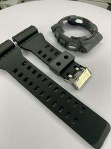 REPLACEMENT STRAP AND BEZEL FIT TO GA100GA110GA120GA135GD100GAX100 -M.BLACK STRAPGRAY BEZELGRAY KEEPER