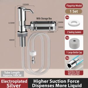 Kitchen Sink Soap Dispenser With Extension Tube Storage Holder High Suction Liquid Dish Soap Pump