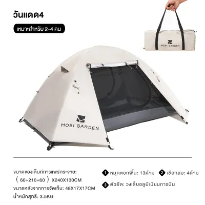 MOBI GARDEN เต็นท์กันน้ำ กันUV สะท้อนร้อน ติดตั้งง่าย | สำหรับตั้งแคมป์ ปีนเขา แบกเป้ ท่องเที่ยว