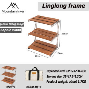 MOUNTAINHIKER Outdoor 3 Tier Storage Rack Aluminum/Solid Wood Shelf Folding Desktop Shelf