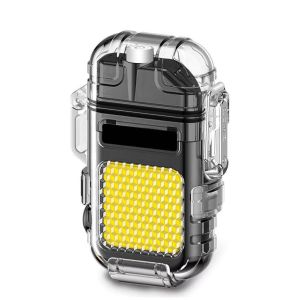 Senter COB Mini Senter dan Pemantik Listrik Tahan Air Pemantik Plasma Busur Ganda Transparan Pemantik USB C Pemantik Berkemah Luar Ruangan