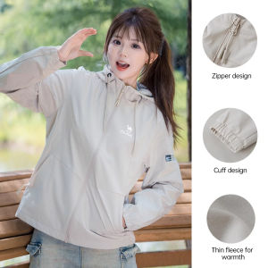 Cameljeans แจ็คเก็ตเสื้อกันลมมีฮู้ดสำหรับผู้หญิงเสื้อแจ็กเก็ตสำหรับฤดูใบไม้ผลิฤดูใบไม้ร่วงใหม่ชุดออกกำลังกายแต่งซิป