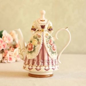 xpkQ Hand Painted Relief Rose Coffee Pot Ceramic Teapot Elegant Luxury Teapots Aesthetic Retro Coffee Pots with Lid Tea Tableware 7P3H9