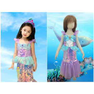 Kostum Princess Little Mermaid 02 Ungu Dress Gaun Putri Duyung Anak Import