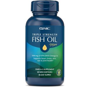 Thực phẩm bổ sung dầu cá GNC TRIPLE STRENGTH FISH OIL mini 1000mg 60 mini softgels hỗ trợ tim não khớp thị lục của Mỹ