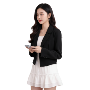 LC Fashion Blazer Crop Top Long Sleeves S-M Lapel Collar No Pocket Both Casual and Formal Wear Women 8635/0730