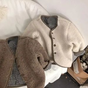 DGUKYM Autumn and Winter New Warm Jacket Children Two Sides Wear Plaid Plush Jacket Kids Jackets Winter Clothes for Girls