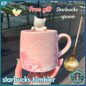 Free gift Starbuck spoon Starbuck Mug Cup Cute Cat Pink Cherry Cup 355ml Desktop Mermaid Ceramic Coffee Mug