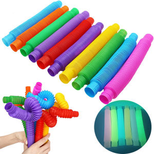 Glow in the Drak 5/10pcs Decompression Toy Pop Tube Diy Telescopic Pop Tube Bellows Sensory Stocking Toy Color Stretch Tube Fun Telescopic Tube Vent Play Occupational TherapyToy Random Mini Popular Color for Childrens