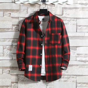 Autumn Mens Shirt Long-Sleeved Plaid Shirt Korean Style Trendy Handsome Youth Student Autumn Top Casual Mens Clothing