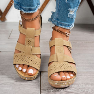 Free Shipping 2026 Summer New WomenS Wedge Sandals With Open Toe And Velcro Closure Casual Outdoor Sandals Hot Selling