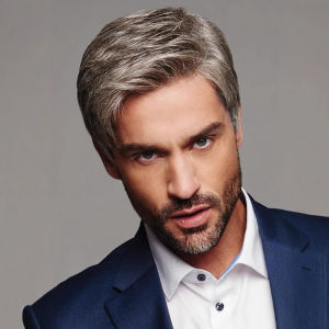 New mens cross-border wig European and American brown-gray diagonal wig men