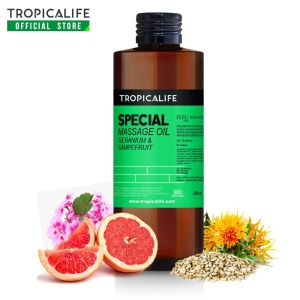 น้ำมันนวดลดเซลลูไลท์กลิ่นเจอร์ราเนียมและเกรฟฟรุ๊ต TROPICALIFE GERANIUM & GRAPEFRUIT BODY MASSAGE OIL นวดสปา