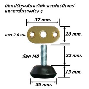 น๊อตปรับระดับขาโต๊ะ ขาเฟอร์นิเจอร์ ขาชั้นวาง ขนาดเกลียว M8 พร้อมแป้นเหล็กชุบซิ้งค์สีรุ้งให้เลือก 2 ขนาด ปุ่มรองขาโต๊ะ ปุ่มปรับระดับขาโต๊ะ แข็งแรง