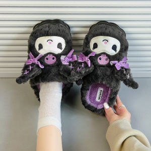 Christmas Gift Halloween Anime Childrens Sanrio Autumn Winter New Kuromi Warm Slippers Girl Cartoon Kawaii Cotton Slippers Halloween Casual Shoes Gift