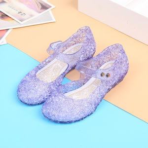 [Free Shipping] Girls Sandals Summer Collection For Ages 3-12 Featuring A Frozen-Themed Design PVC Soft Sole Non-Slip And A Simple Solid-Color Princess Style