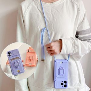 For iPhone 17 Pro Max 16 Pro Max 15 Pro Max  iPhone 14 Pro max iPhone 13 Pro Max 11 12 Pro Max XS Max X XR 8 plus  Case Cover Slide Camera Protection Lanyard Necklace Wallet Card Slots Ring Holder Kickstand Crossbody Strap Cord