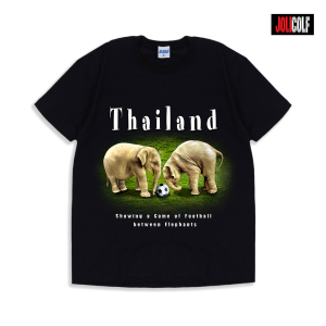 Joligolf เสื้อยืดลายไทย ลายช้างช้างเตะบอลคู่ Thai Elephant ลิขสิทธิ์แท้ ไม่ย้วย สกรีนชัดแน่น ของฝากต่างชาติ Souvenir No.937