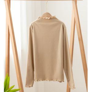 De Rong Ruffled Edge Base Shirt Autumn Winter Solid Color Inner Wear Warm Ruffled Edge Long Sleeve Womens Stylish Round Neck Warm Top